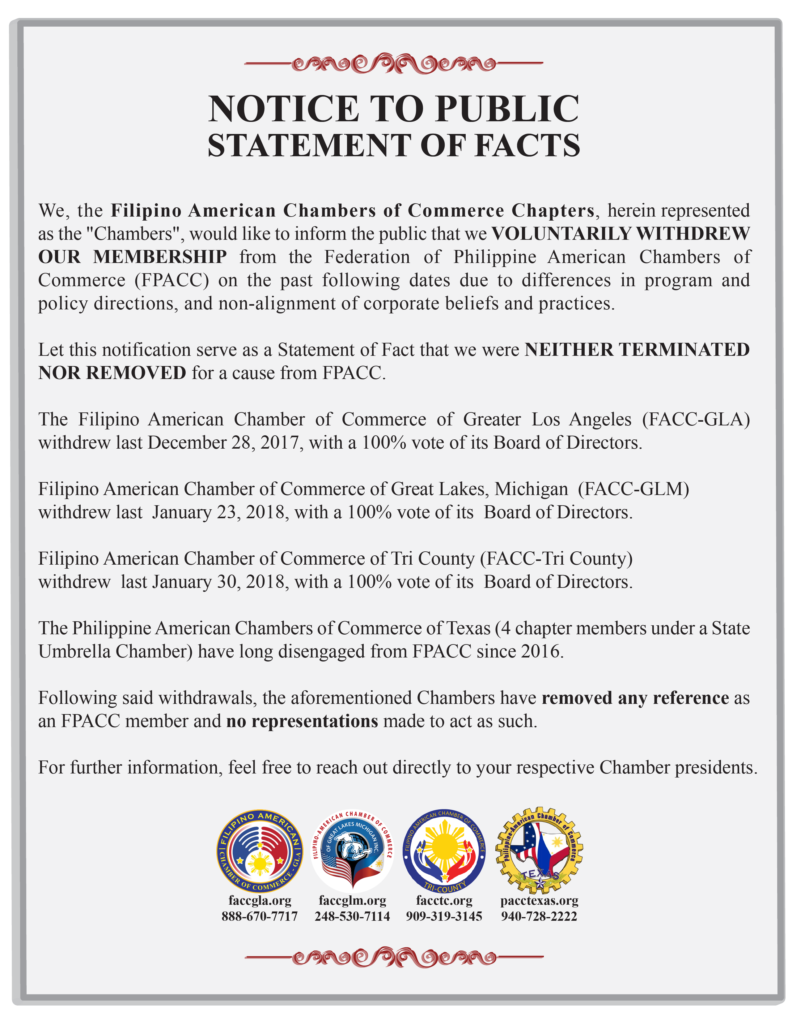 PSA: Notice To Public Statement of Facts